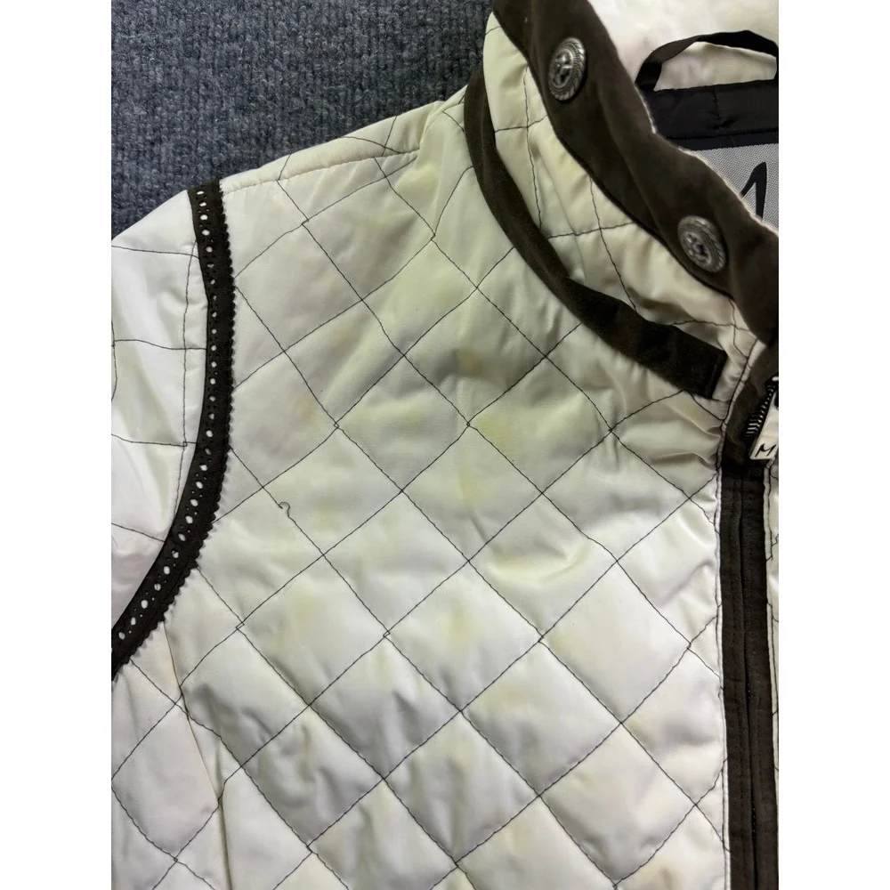 Miller‎ Quilted Longline Jacket Womens Size S White Brown Equestrian Full Zip
